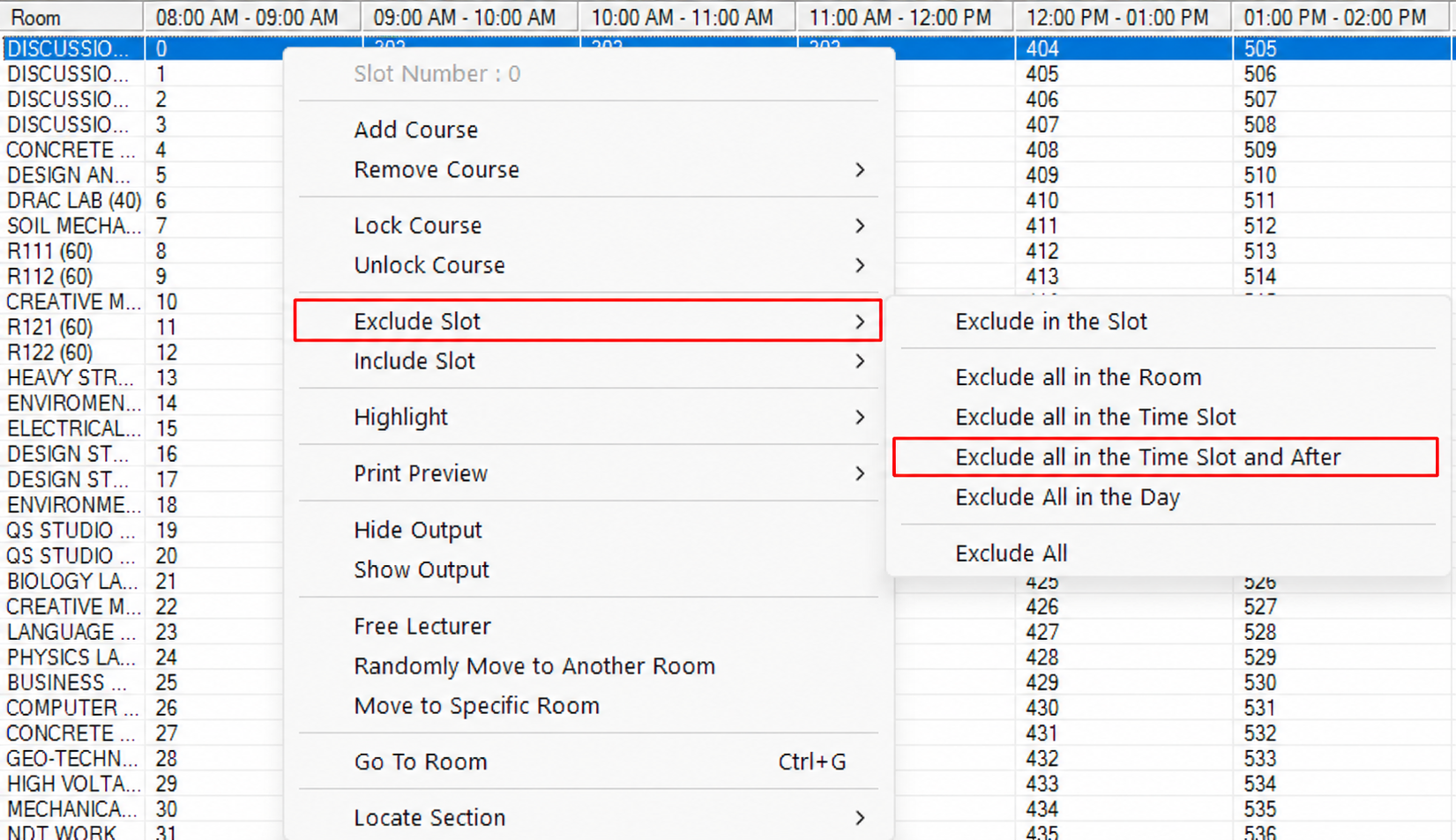 Exclude all in the Time Slot and After option in the Exclude Slot submenu