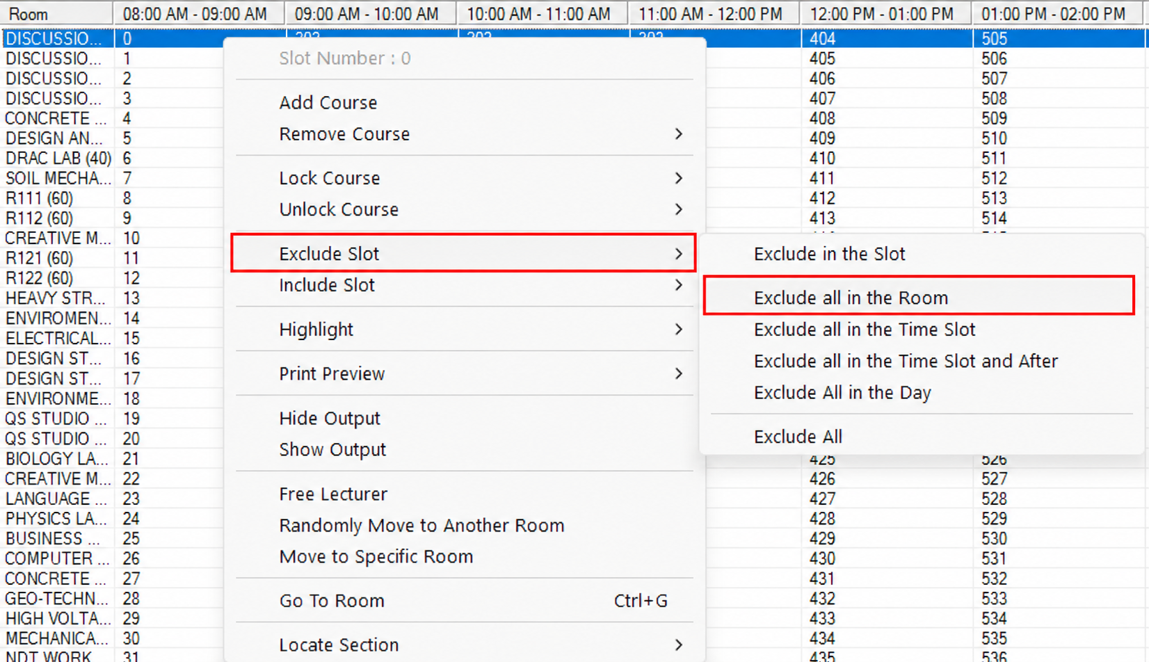Exclude all in the Room option in the Exclude Slot submenu