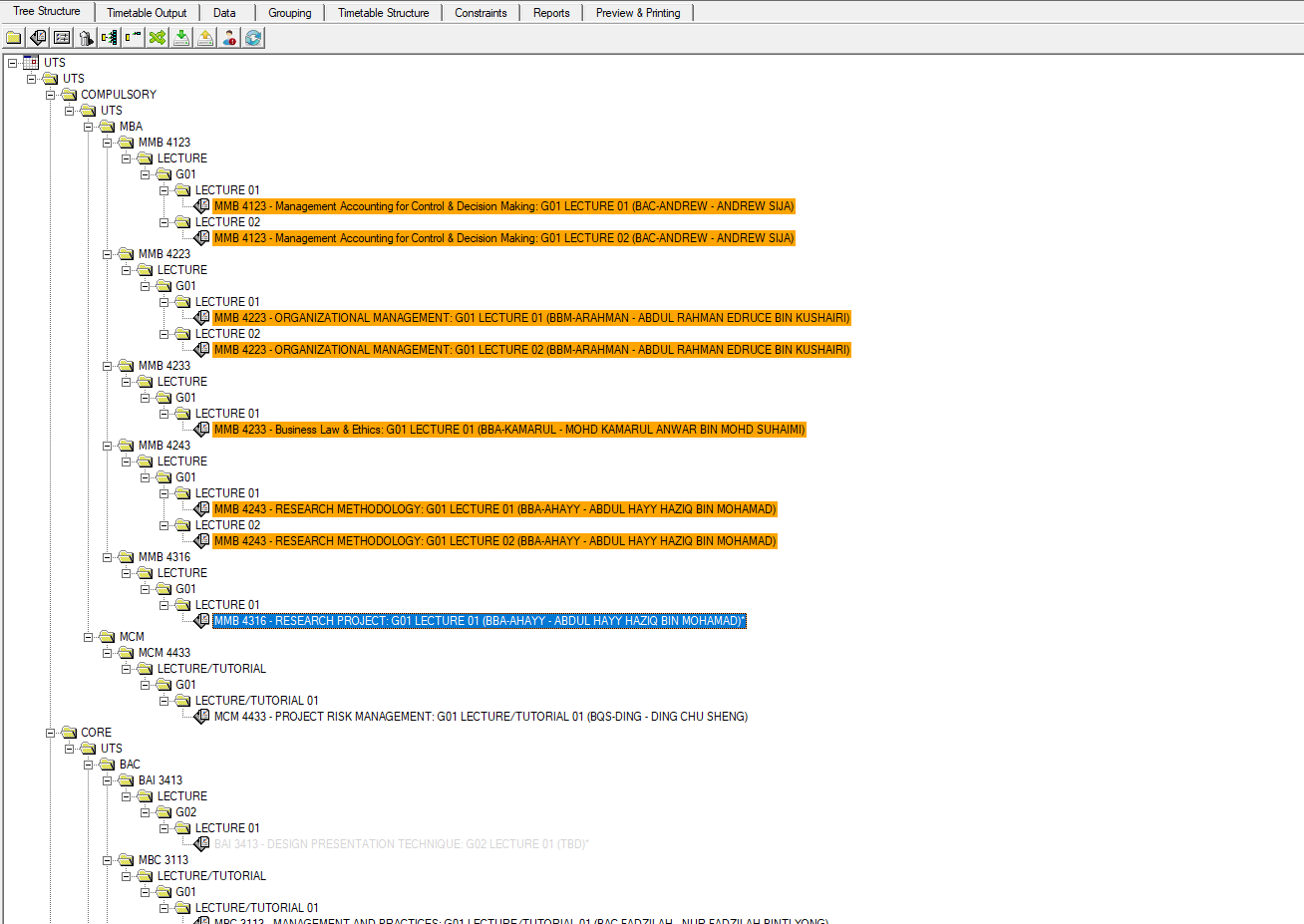 Tree Structure with the batch sections highlighted in orange