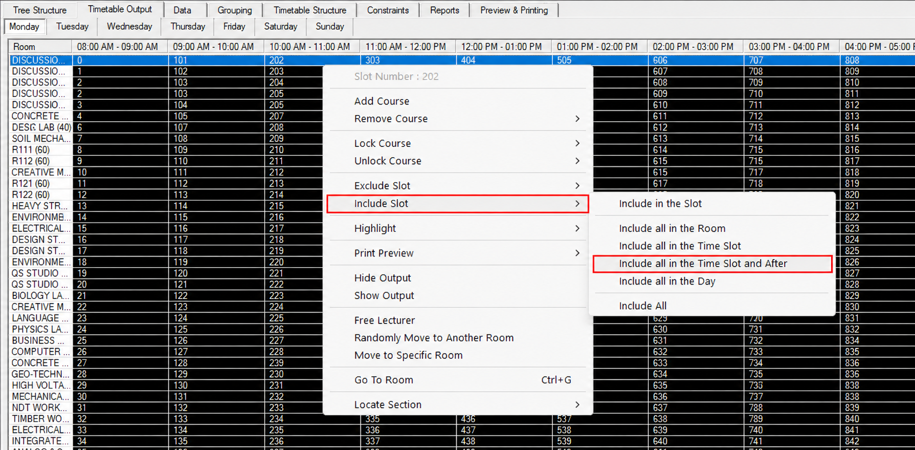 Include all in the Time Slot and After option in the Include Slot submenu