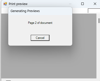 Generating Previews progress window showing which page is being built