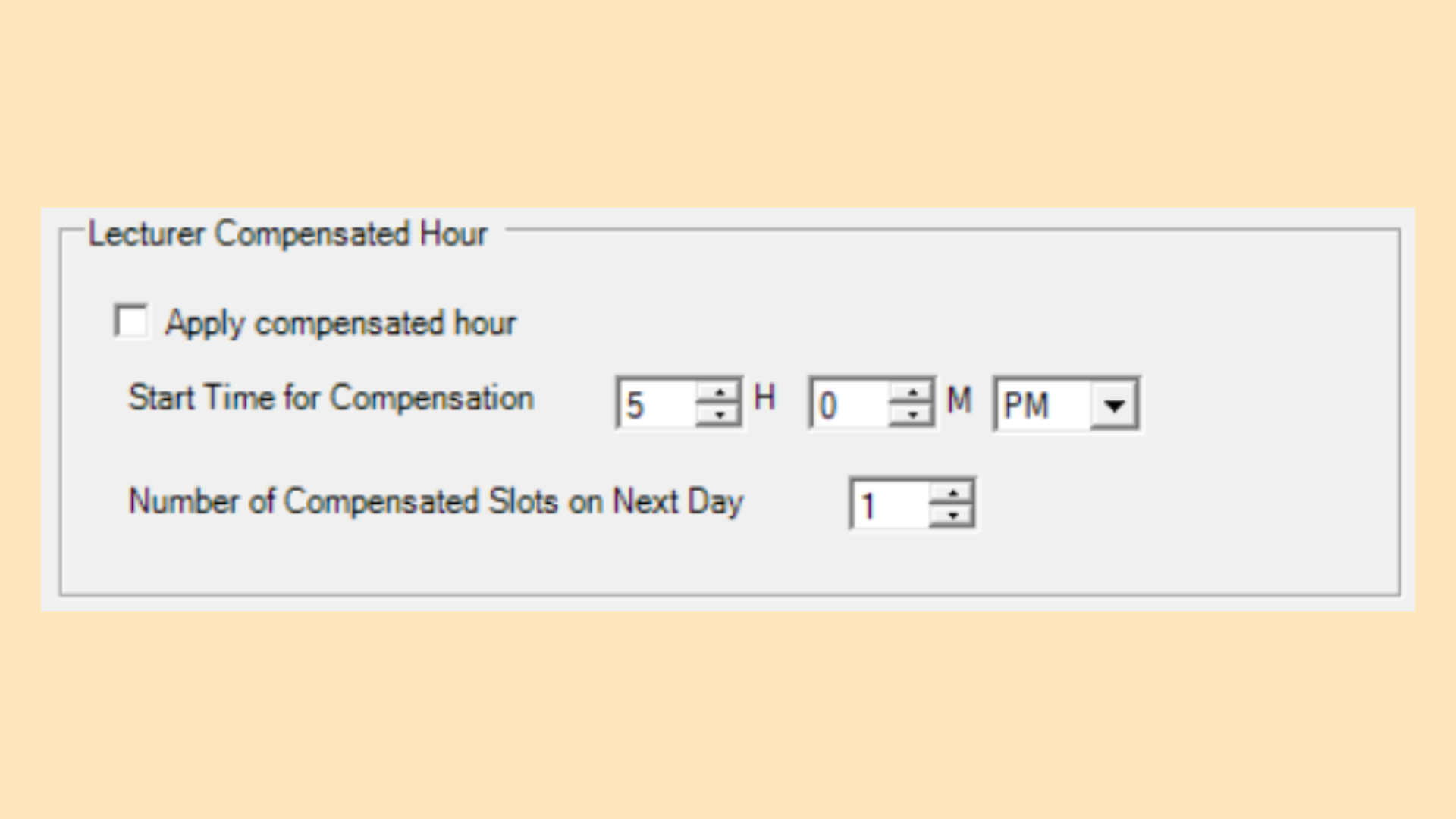 Lecturer Compensated Hour panel with the start time and number of compensated slots