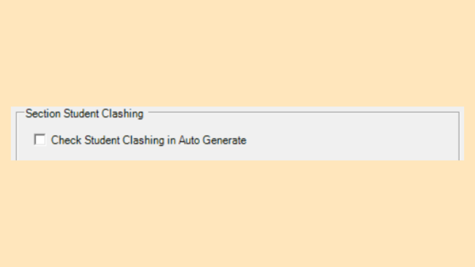 Section Student Clashing panel with a single checkbox