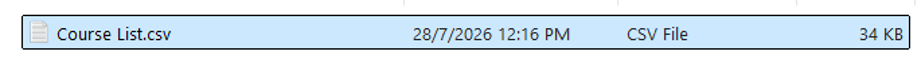 File browser with .csv or excel file selected
