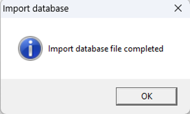 Import database file completed popup