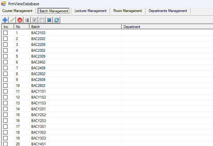 Batch Management tab of the View Database window