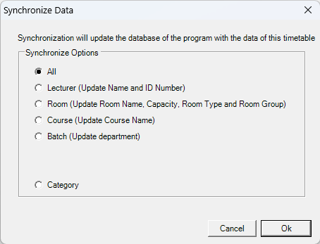 Synchronize Timetable File with Database