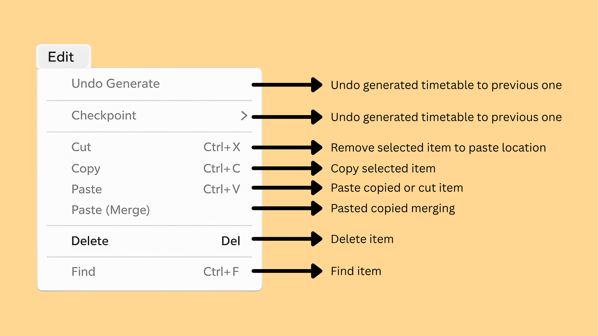 Edit menu options