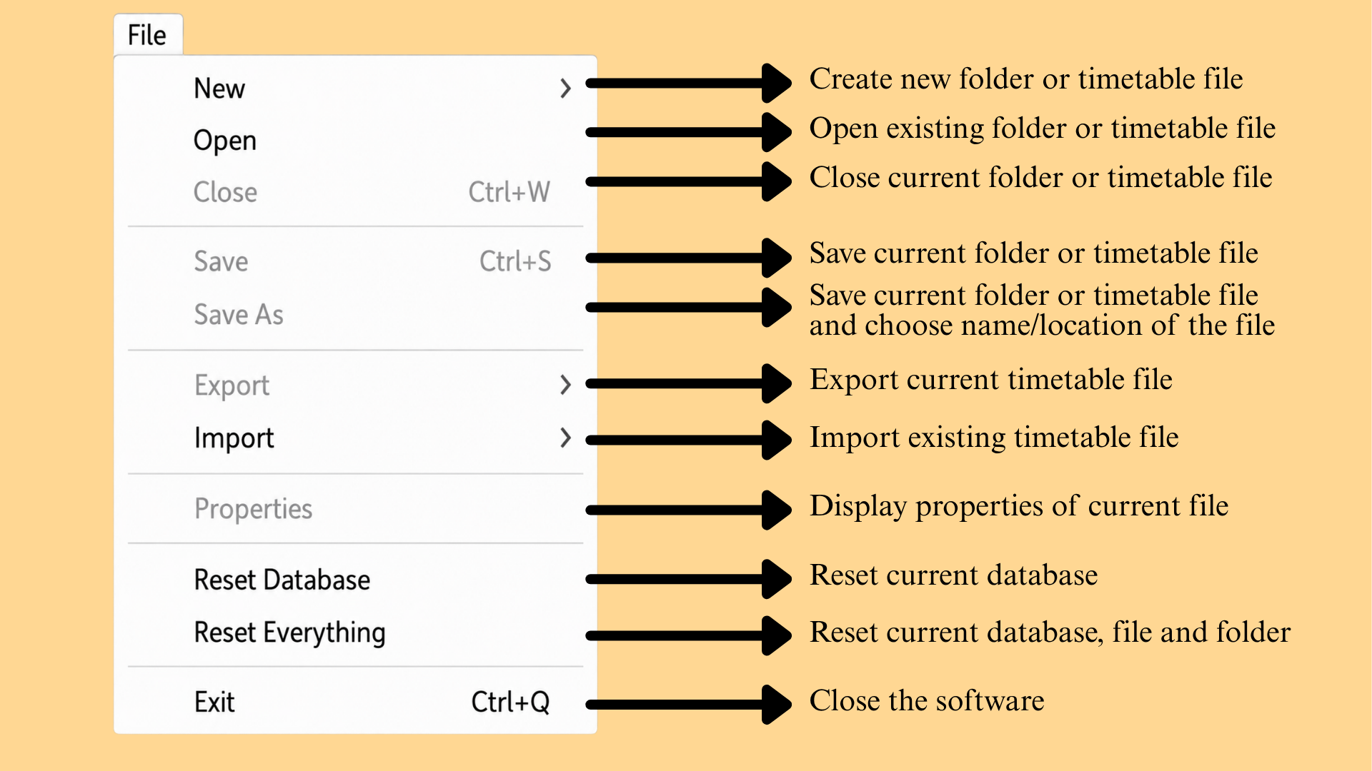 File menu options