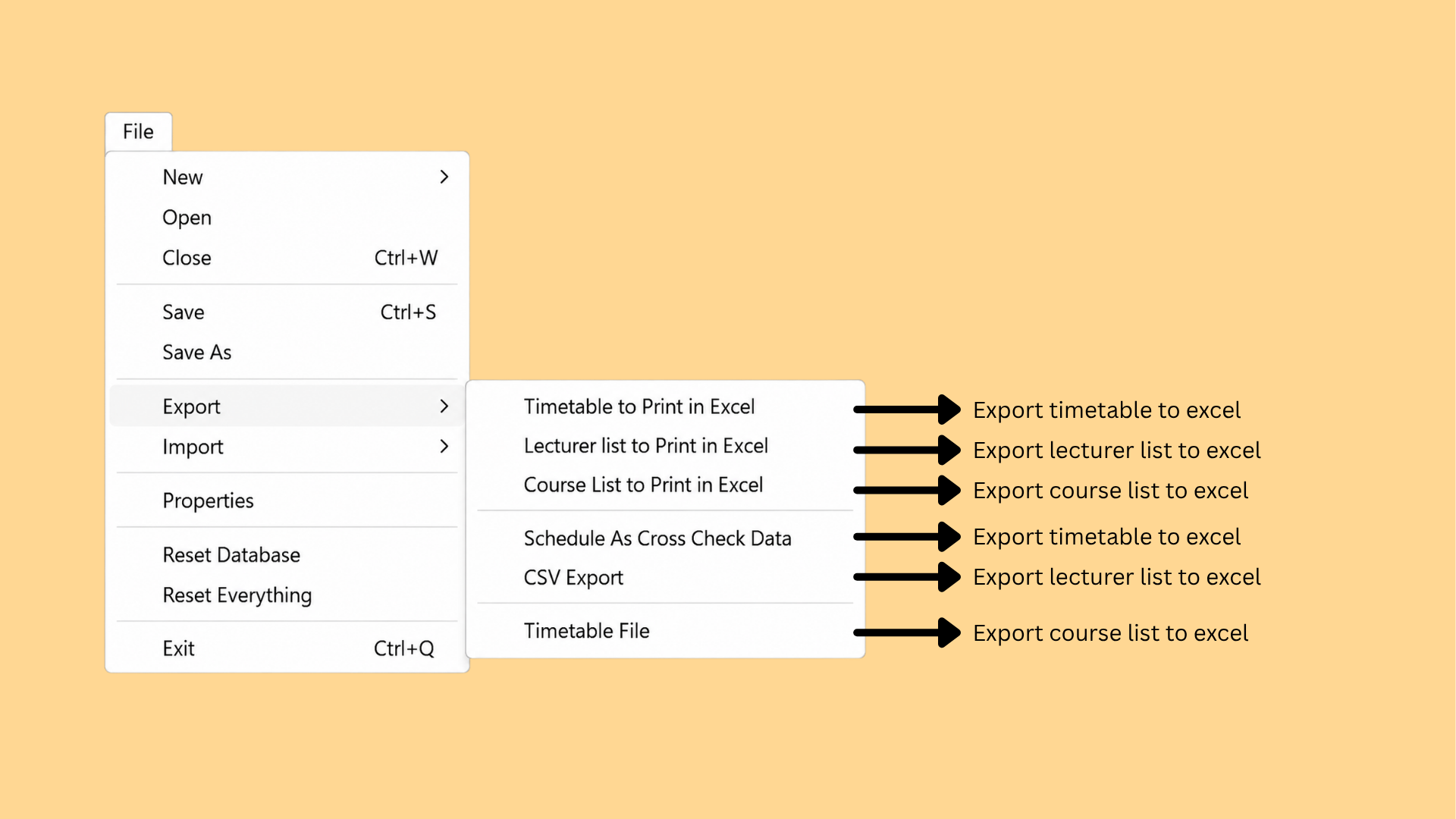 File menu - Export option
