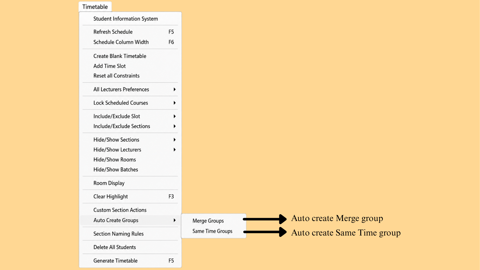 Timetable menu - Auto Create option