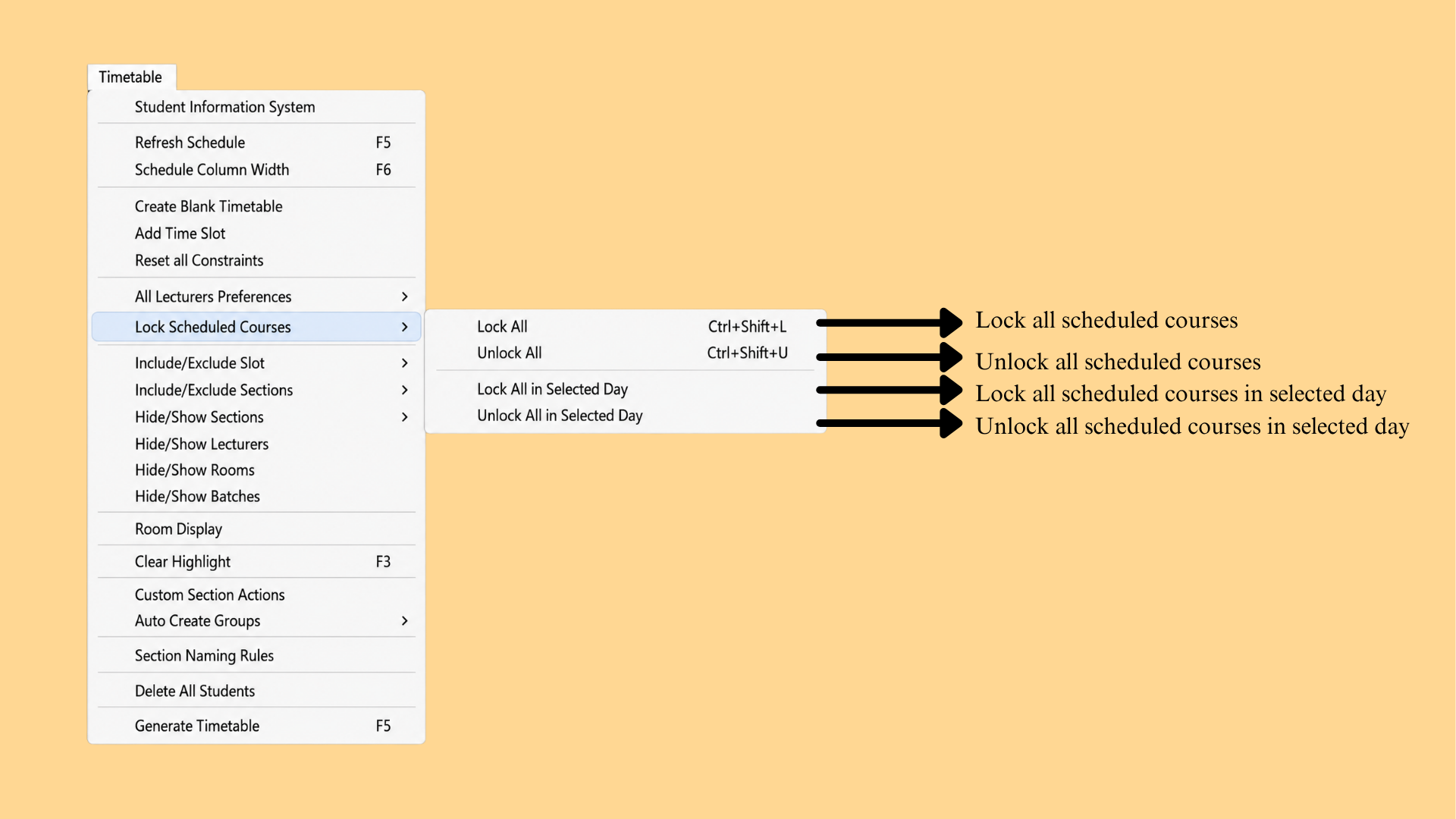 Timetable menu - Lock Schedule option