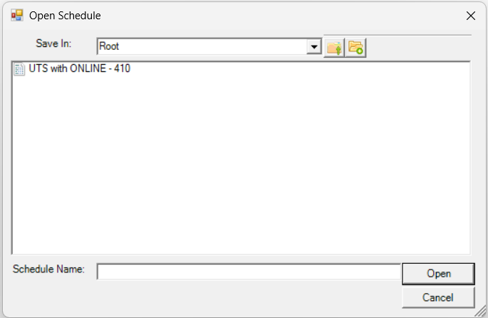 Choose schedule screen shown after opening a timetable