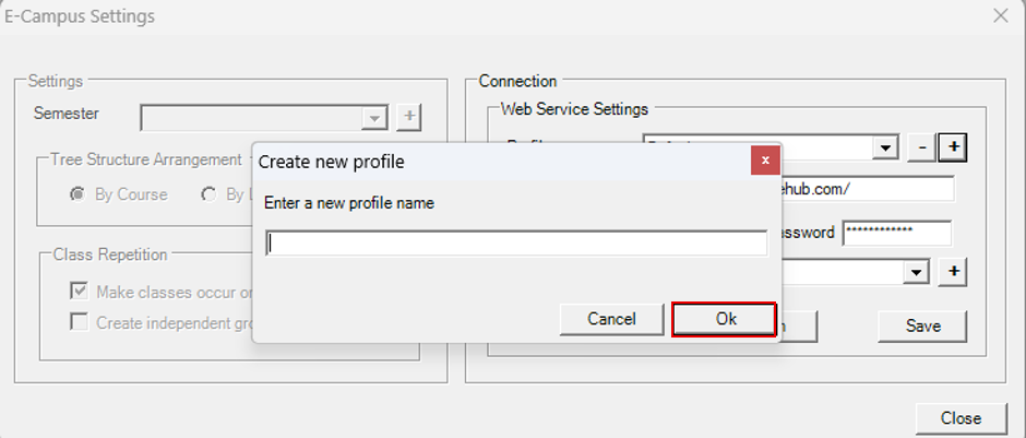 Create new profile dialog with a name field