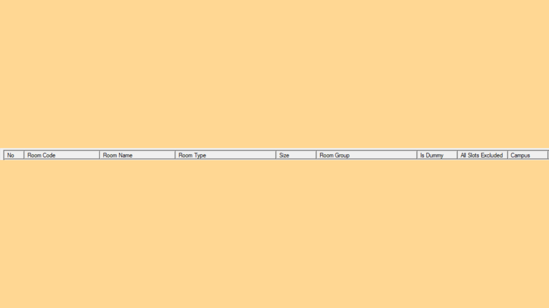 Room List column headers