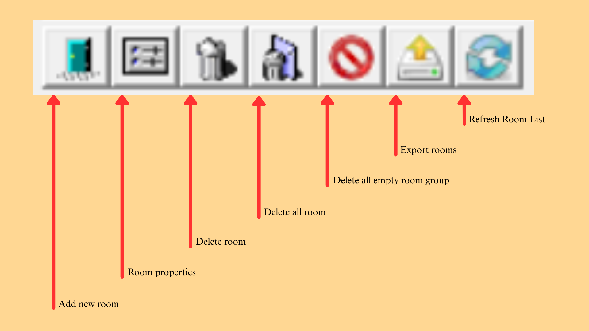 Room List shortcut bar with seven icons