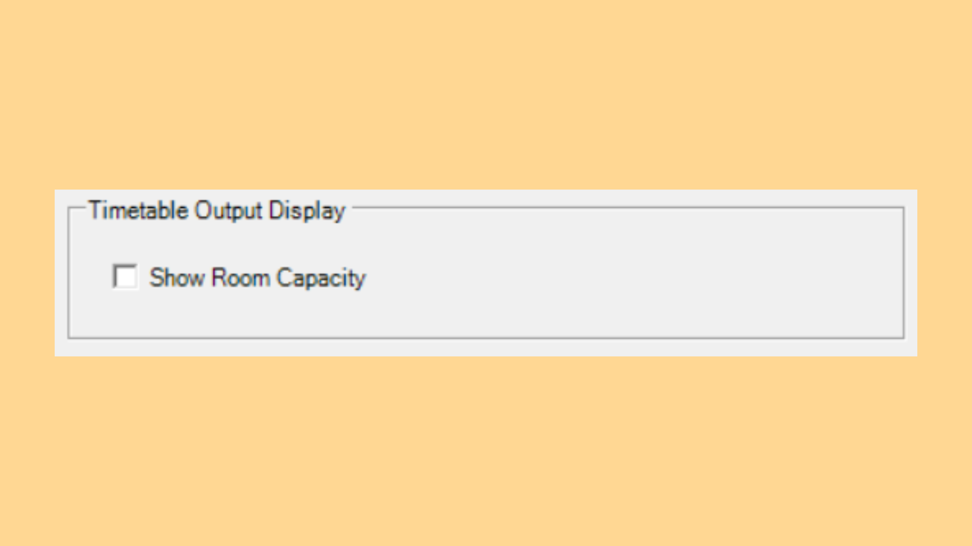 Timetable Output Display panel with the Show Room Capacity checkbox