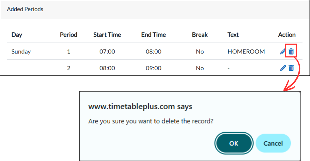 Delete period confirmation dialog