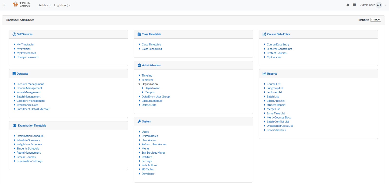e-Campus Dashboard with module overview