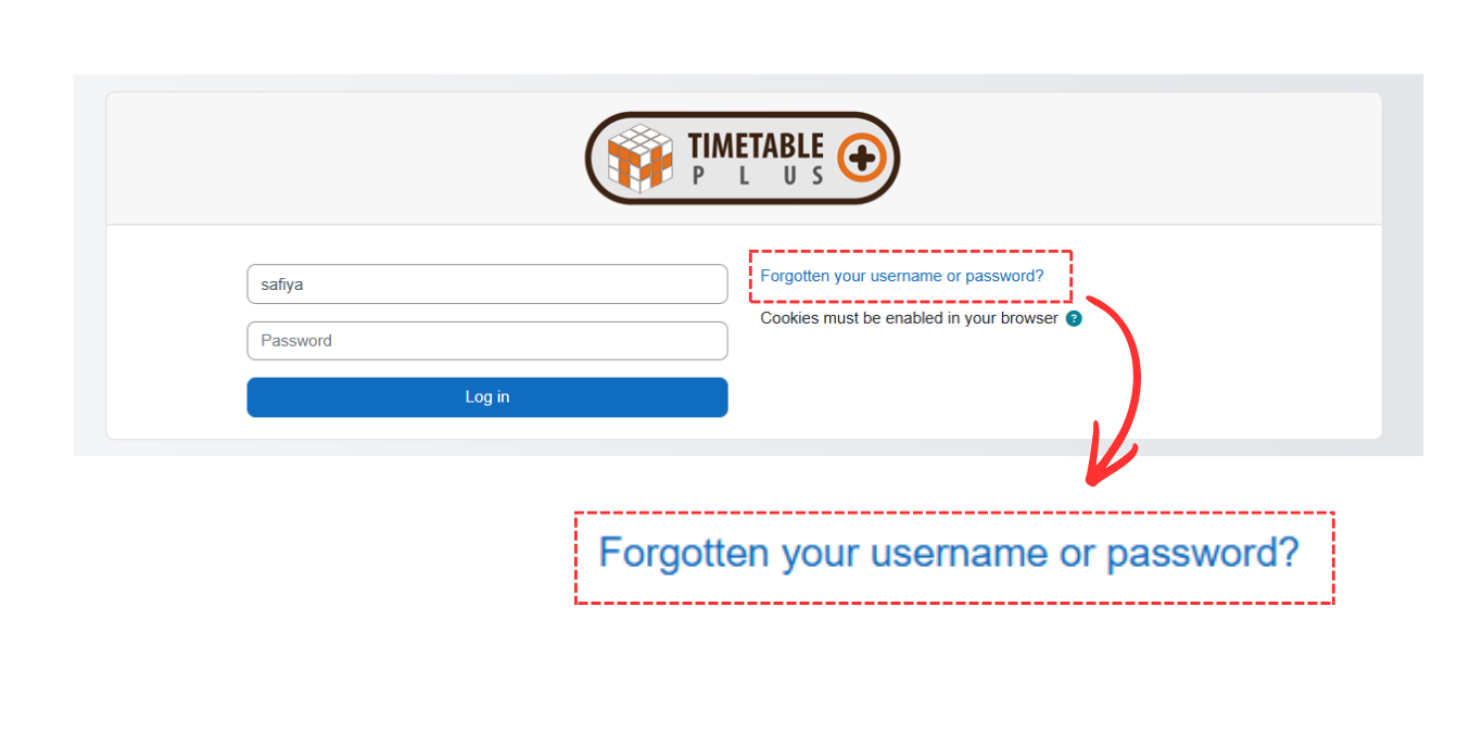 Login Page highlighting the Forgotten your username or password link