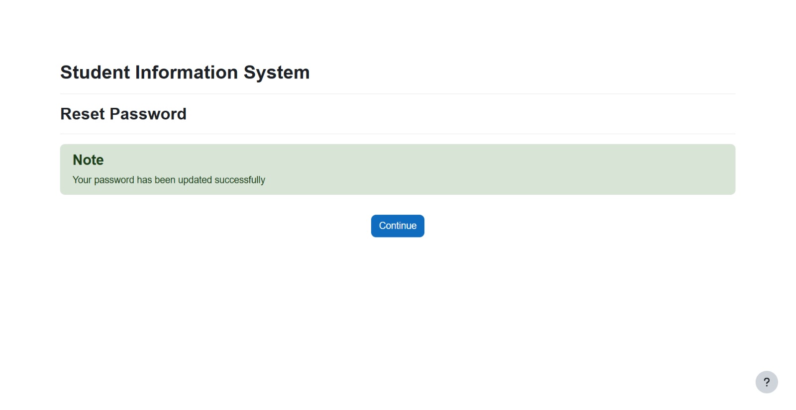 Success message confirming password has been updated successfully