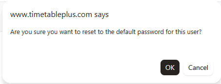 Confirmation dialog asking to reset user password to default