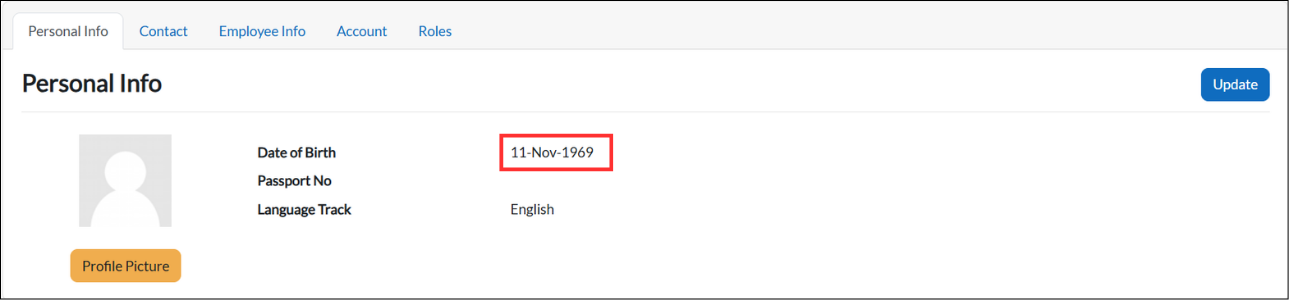 Personal Info tab showing the updated user information