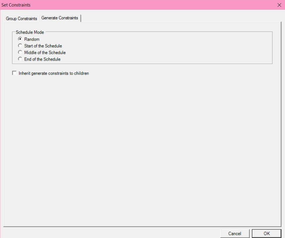 Generate Constraints tab showing Schedule Mode options
