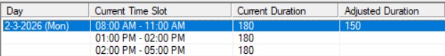 Adjusted duration displayed in the list