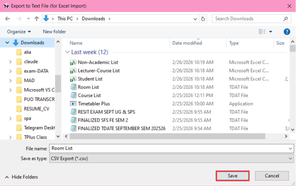 Export Window Pop-Up showing save dialog