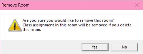 Confirmation window to delete room