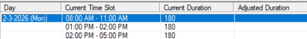 Selecting a time slot to adjust