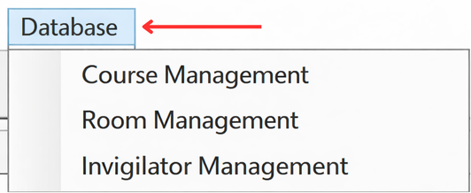 Database menu showing master data options