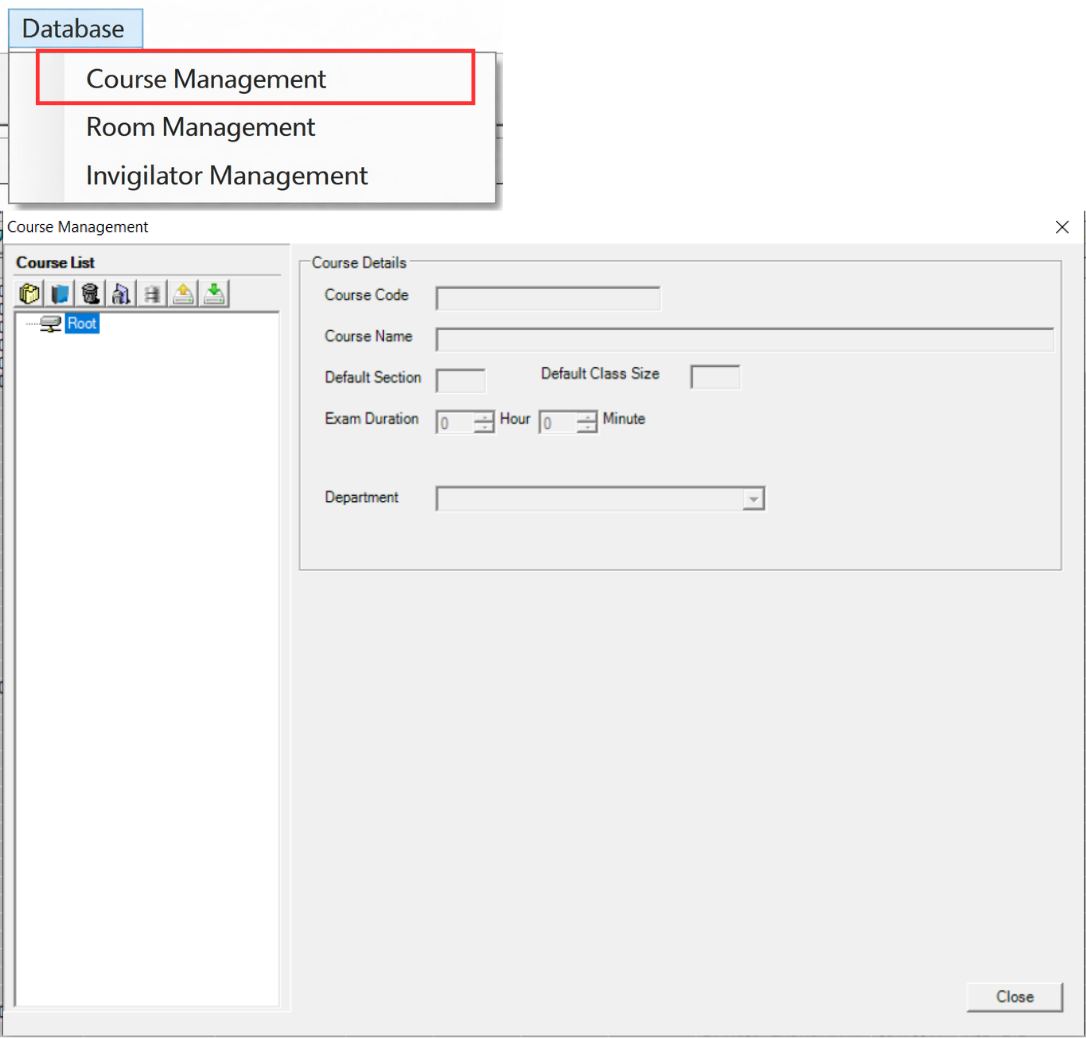 Course Management screen