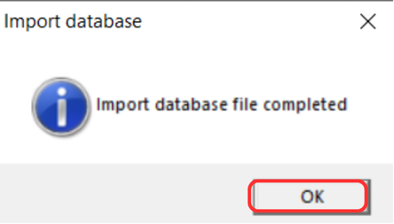 Import database file completed popup