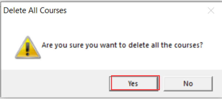 Delete All Course confirmation popup