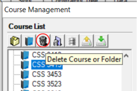 Selected course to delete