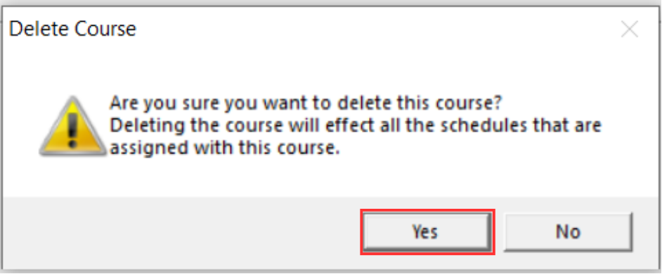 Delete course confirmation popup