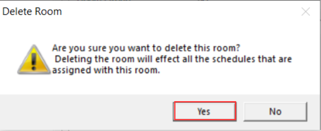 Delete room confirmation popup