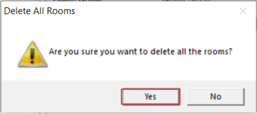 Delete All Room confirmation popup