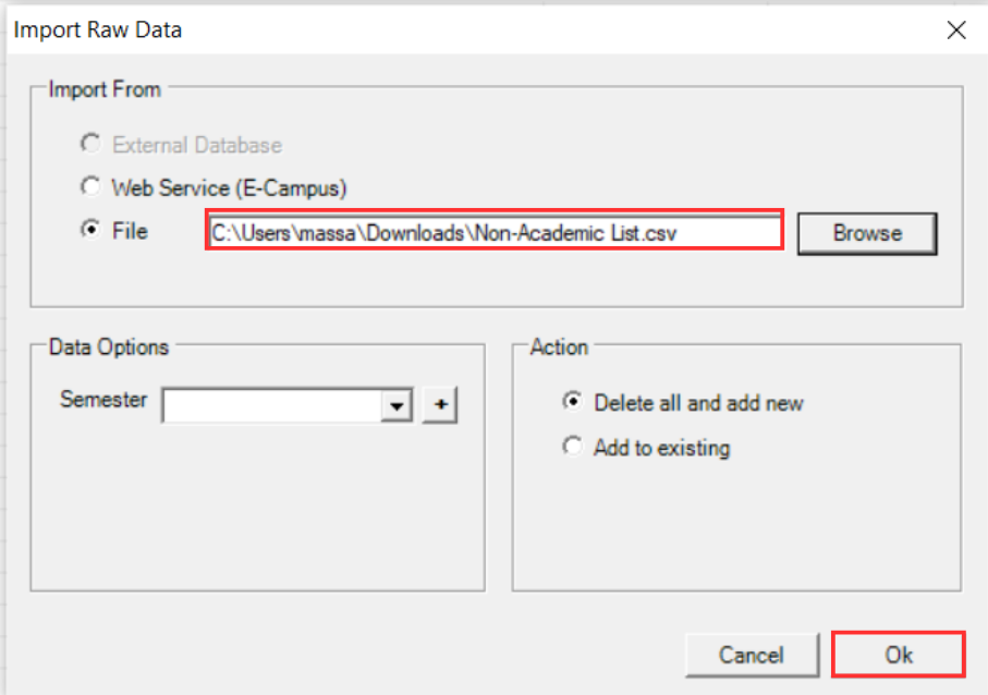 Import confirmation for Non Academic data