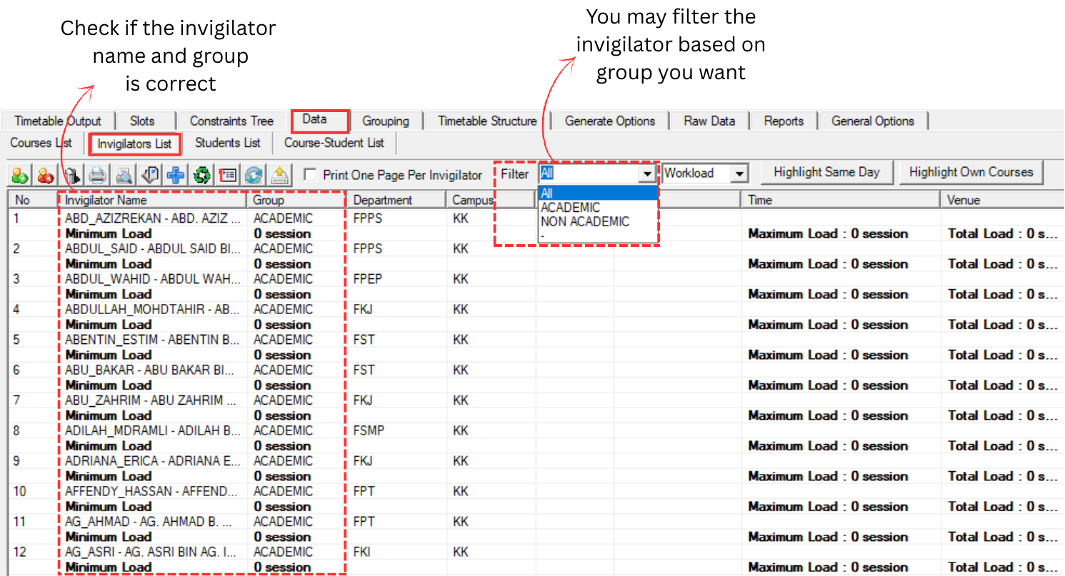 Invigilator List Analyzation