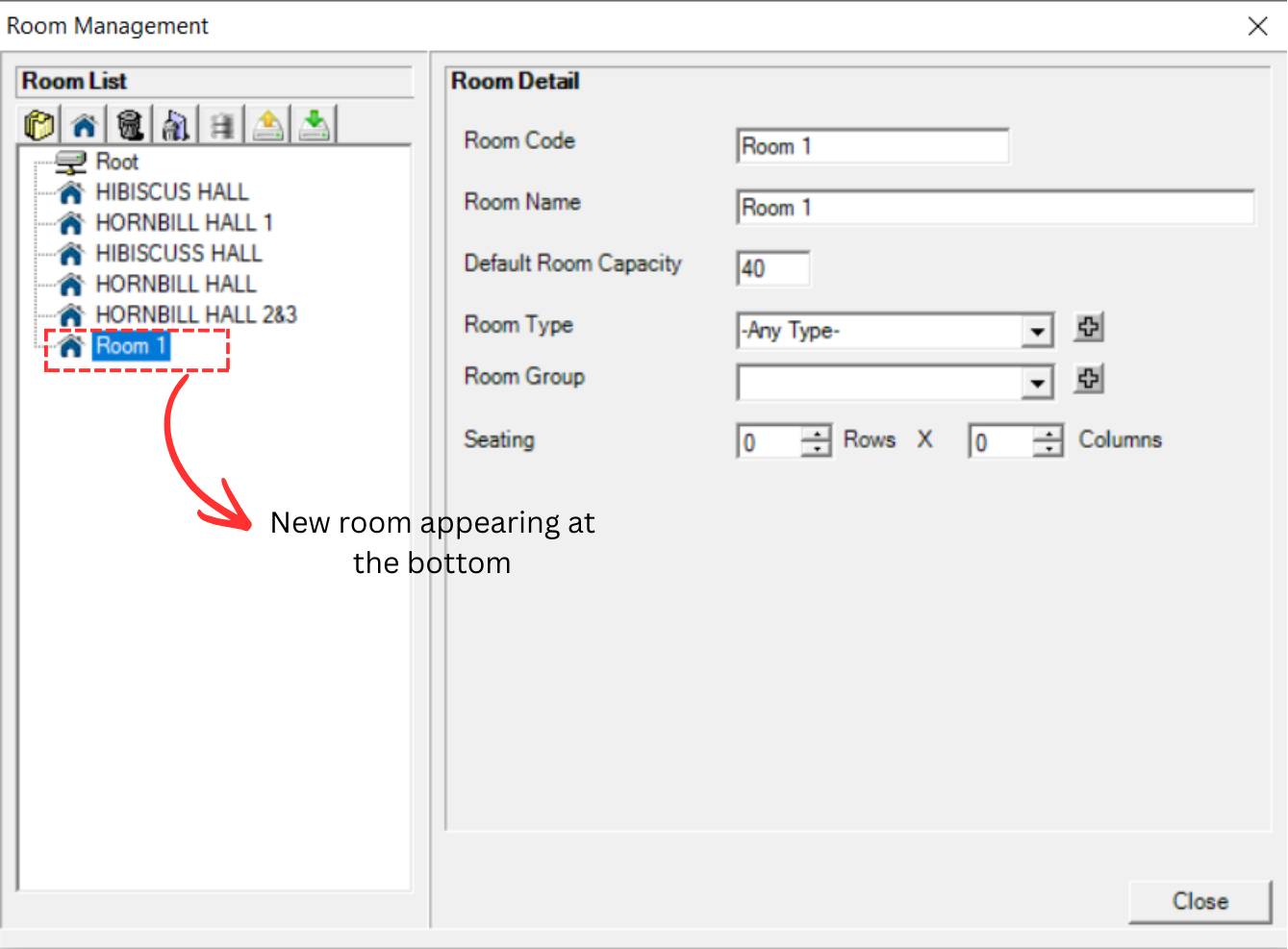 New room appearing in room list