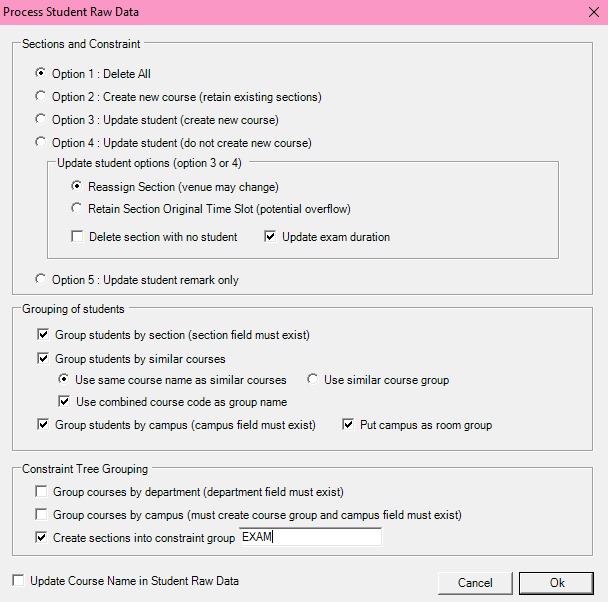 Recommended Options to tick