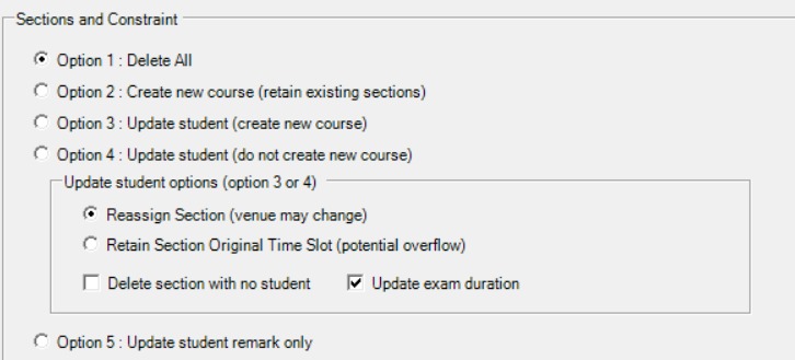 Delete Section and Constraint options