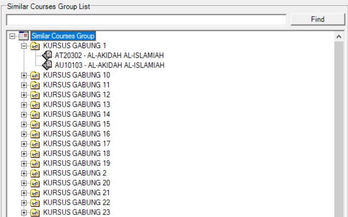 Similar courses data list after import
