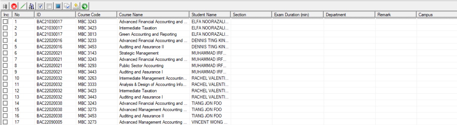 Student raw data list after import