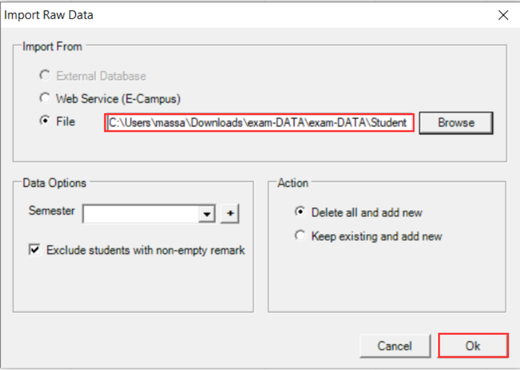 Import confirmation message