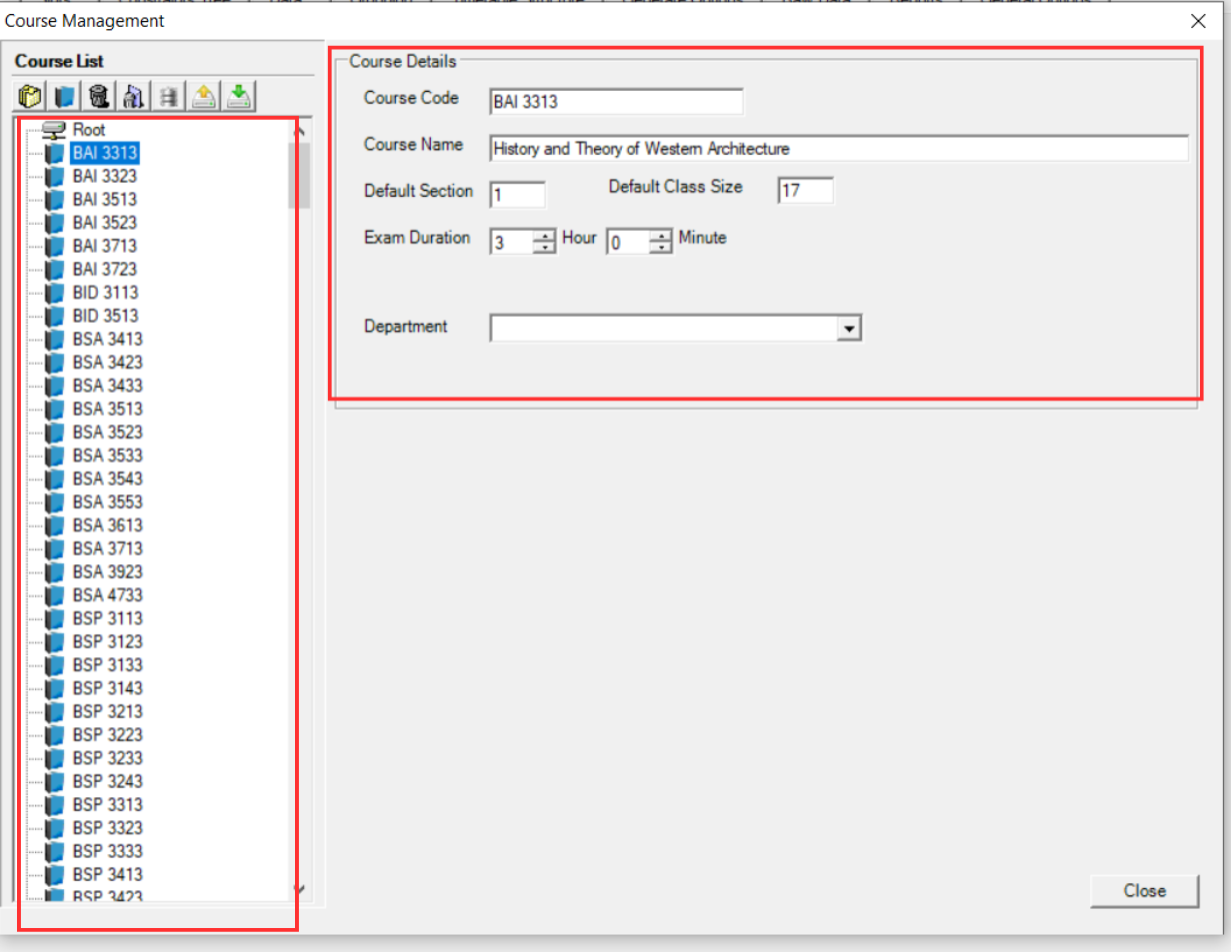 Course list displayed after import