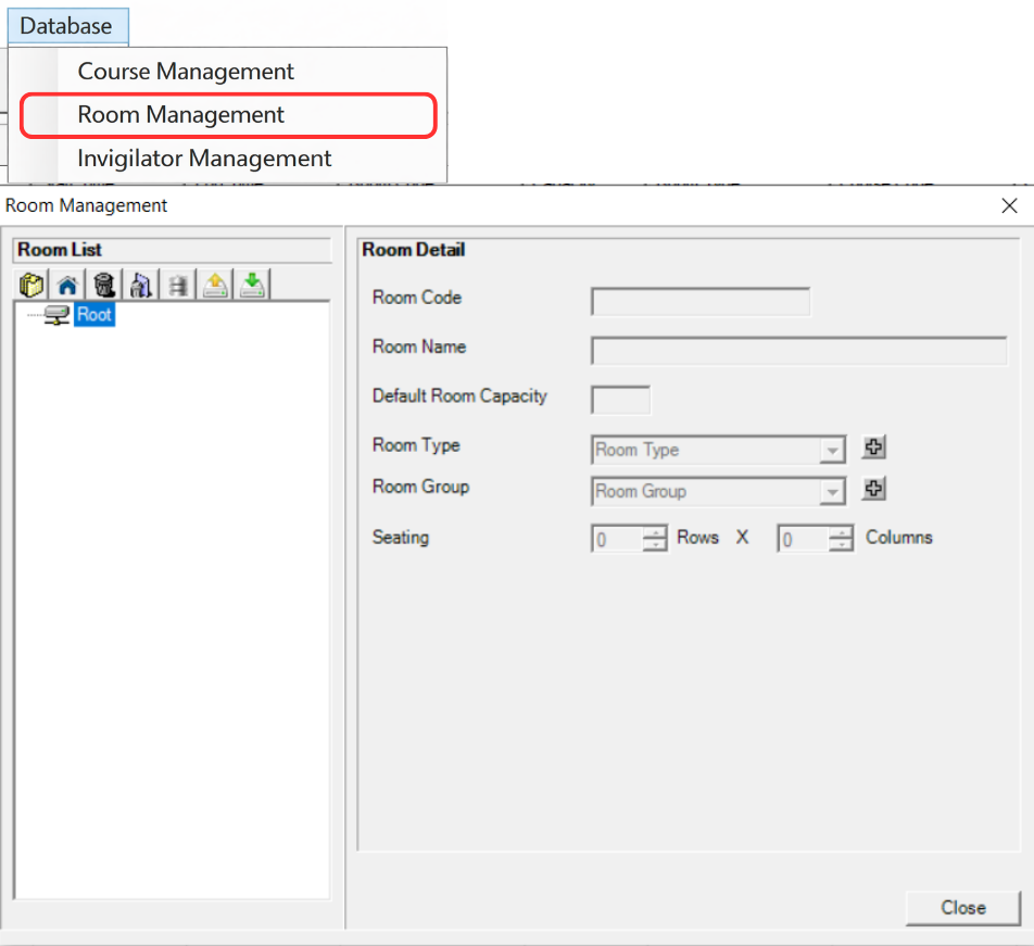 Room Management screen